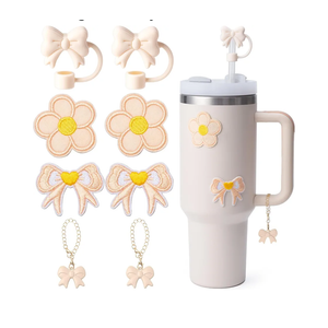 8PCS Stanley Cup Accessories, Stanley Accessories | 10PCS Silicone Bow Straw Toppers, 10 Cute Bow Handle Charm, 10PCS Water Bottles Bufferfly Patches Stickers Accessories Decor