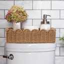 CubesLand Paper Rope Scalloped Edge Toilet Paper Storage Basket, Small Living Room, Bedroom Decor Baskets for Over Toilet Storage Shelf, End Table, Shelves and More, with 2 Wooden Handle, Neutral