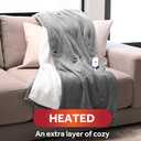 Sunbeam Electric Throw, Soft, Warm, Flannel Heated Blanket, 4 Heat Settings, 4-Hour Auto Shut-Off, Fast Heating, Comfy and Cozy, Grey Color, 50" x 60"