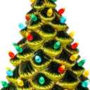 Kurt Adler 12-inch Battery Operated LED Lighted Ceramic Green Tree Table Piece