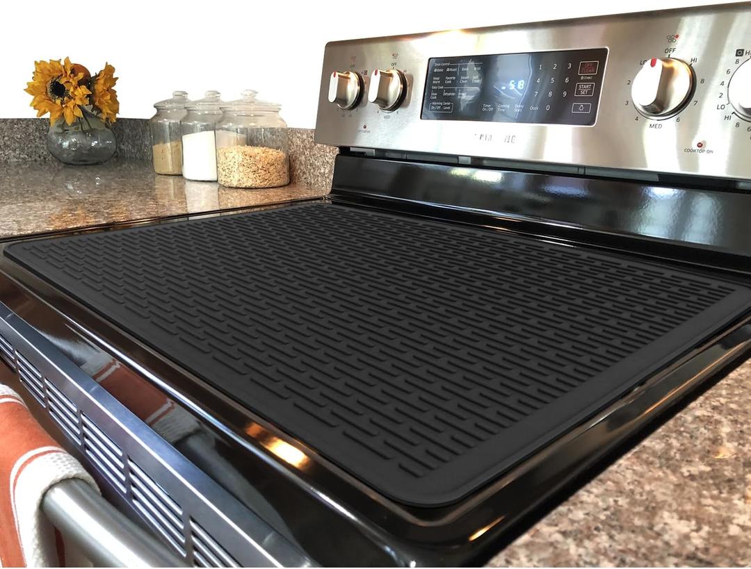 YUHFERA Stove Top Cover for Electric Stove - Silicone Stove Mat for Glass Top, Glass Cooktop Protector, XL Dish Drying Mats For Kitchen,Oven Covers for Electric Stove (Black, 28" x 20")