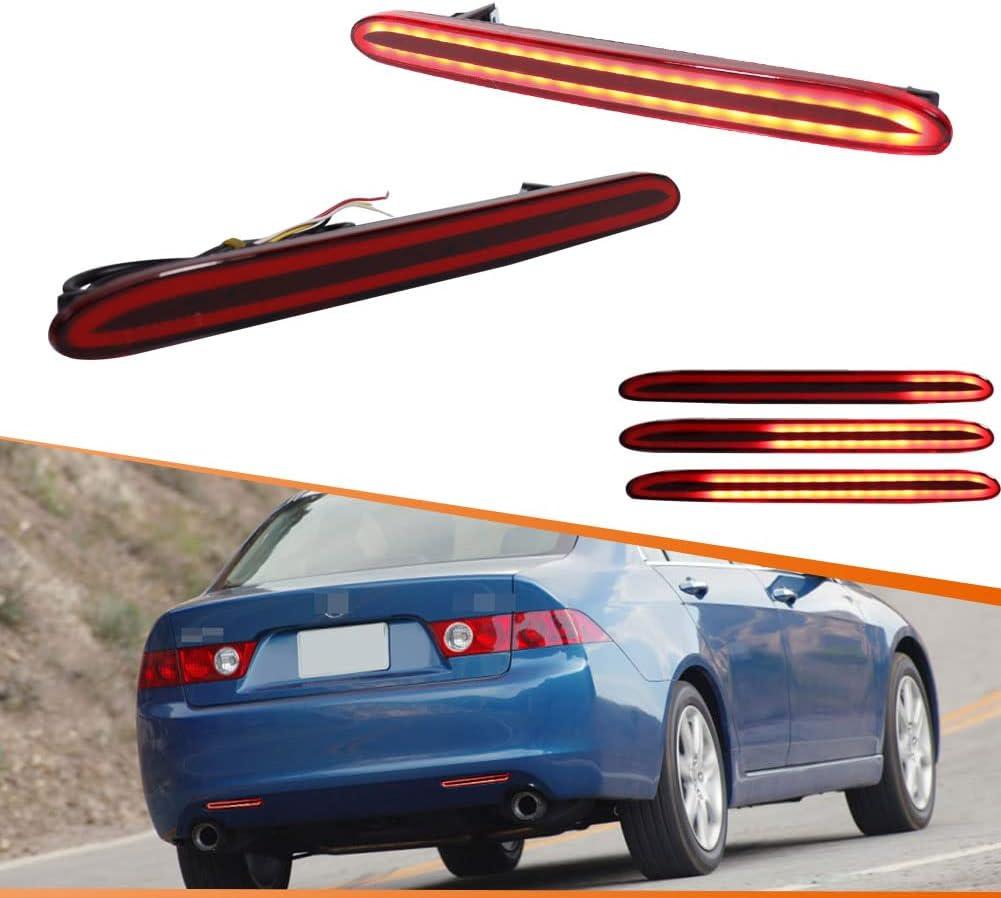 ADIIL Rear Fog Light Bumper Reflector Brake Tail Sequential Flash Singal Lights For 2004-2008 Honda Acura Accord, 2007-2008 Honda Odyssey, 2005-2006 Honda CR-V, 2009-2011 Honda Element (Red Lens)