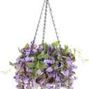 Artificial Hanging Flowers with Basket Plants - Wisteria Hanging Plants for Spring Outdoor Decoration, UV Resistant Fake Flowers Hanging Silk Flowers for Porch Patio Garden Yard Home Decor