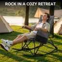 Huskfirm Oversized Rocking Camping Chair Folding Rocking Chair with High Back Padded Outdoor Rocking Chair Heavy Duty Portable Rocker Chair for Camping, Lawn and Patio, Supports Up to 400 lbs, Grey