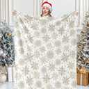 JarThenaAMCS Christmas Fuzzy Blanket Gold Silver Snowflake Throw Blanket Winter Xmas Soft Cozy Flannel Blanket for Home Party Bed Sofa Couch, 50 x 60 Inch
