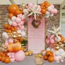 Pink Fall Balloons Garland Arch Kit - 149pcs Burnt Orange Nude Pink Gold Balloons with Pumpkin Foil Balloon for Thanksgiving Autumn Fall Birthday Party Decorations