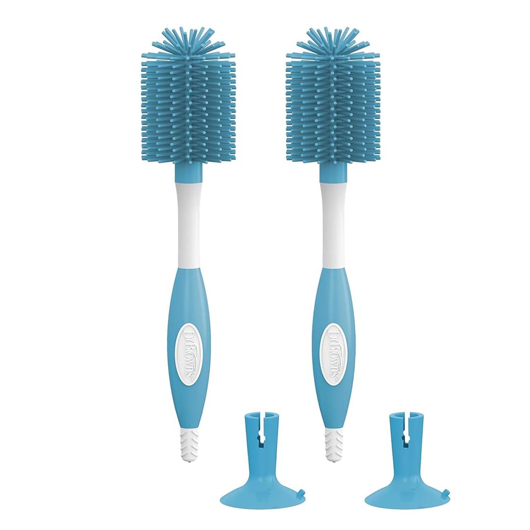 Dr. Brown's Soft Touch No Scratch Baby Bottle Cleaning Brush, Nipple Cleaner and Suction Cup Base for Easy Storage, BPA-Free, Blue, 2-Pack