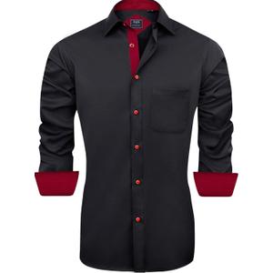 J.VER Men's Casual Long Sleeve Stretch Dress Shirt Wrinkle-Free Regular Fit Button Down Shirts, Large Tall, Black 