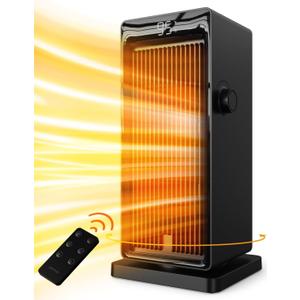 Space Heater, 1500W Space Heaters for Indoor Use Electric Heater for Bedroom, ECO Thermostat 90 Oscillating 24H Timer, Fast Heating, Remote Control, Safe for Home Office Room, Black 