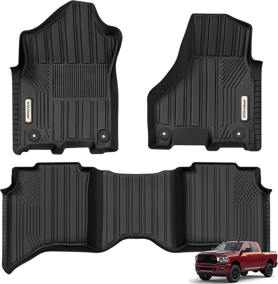 YITAMOTOR Floor Mats Fit for 2019-2025 2026 Ram 2500/3500 Crew Cab, TPE All Weather Dodge Ram 2500/3500 Floor Mats Include 1st & 2nd Row, Black