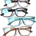 Henotin 4-Pack Blue Light Blocking Reading Glasses Women Men,Spring Hinge Computer Readers,Anti UV Ray Square Nerd Eyeglasses (4-pack Mix Color, 1.00, Diopters)