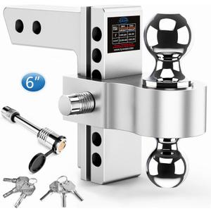 Adjustable Trailer Hitch, 6 Inch Drop Hitch Ball Mount (Fits 2-Inch Receiver), 12,500 LBS GTW, (2" & 2-5/16") Chrome Plated Steels Balls, Aluminum Tow Hitches with Two Anti-Theft Pins Locks Adjustable Trailer Hitch, 6 Inch Drop Hitch Ball Mount (Fits 2-Inch Receiver), 12,500 LBS GTW, (2" & 2-5/16") Chrome Plated Steels Balls, Aluminum Tow Hitches with Two Anti-Theft Pins Locks