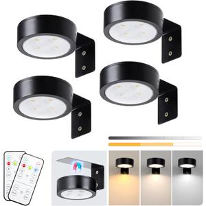 4-Pack Picture Light Battery Operated with Remote, Led Lights Dimmable and Timer Painting Light, Art Display Light for Picture Frame Artworking Portrait, Home Wall Decor Puck Lights, Black