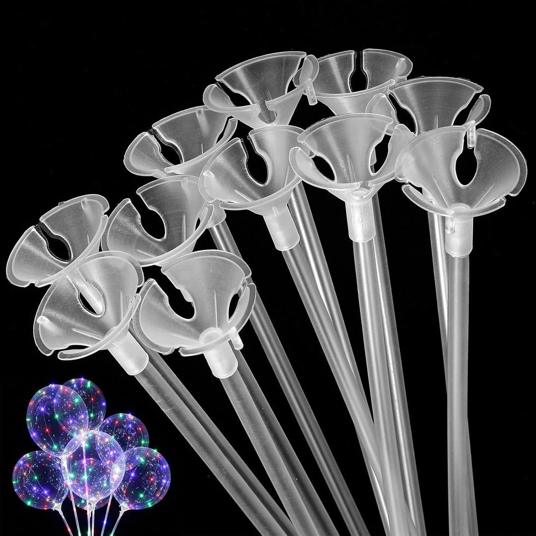 70PCS Plastic Balloon Sticks, 16.5 In Baloon Sticks, Balloons Stick Long, for Birthday Parties, Easter, Any Holiday, Wedding, Anniversary Decoration, Transparent Colors