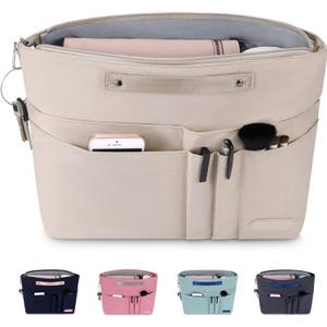 HyFanStr Purse Organizer Insert for Handbags,Tote Bag Organizer Insert Zipper Bag for Women, Handbag Organizer Inside Liner with 15 Pockets (Beige)