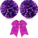 Hanaive 3 Pcs Cheerleading Pom Poms and Large Cheerleader Hair Bow Metallic Cheer Supplies for Team Spirit Sports Dance Cheering