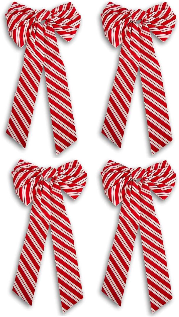 Black Duck Brand Christmas Holiday Candy Cane Stripe Decorative 6 Loop Bows - 10.5" x 21.5" (4 Bows)