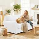 4 Piece Stretch Sofa Covers for 3 Cushion Couch, Non Slip Couch Covers for Sofa, Pet Couch Cover Washable, Couch Slipcover for Dogs, Kids (Off-White), 91"-110" (3 Cushion XL Sofa)