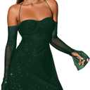 Parthea Womens Sexy Dress Sequin Sparkly Glitter Dress Off Shoulder Long Sleeve Party Club Going Out Mini Dresses XS
