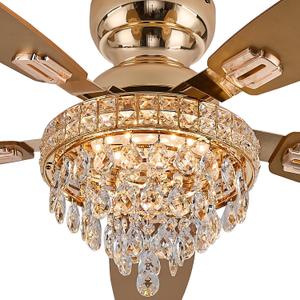 Crystal Ceiling Fan Fandelier with Lights-Ceiling Fans with Lights,50" Low Profile and Remote Control, Flush Mount, Reversible, Dimmable, Noiseless,Gold Ceiling Fan for Bedroom