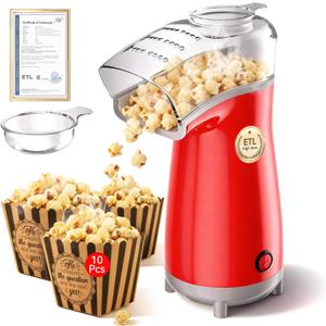 5.0Health Upgrade - Popcorn Machine,Butter Melter.3-Minute Quick Po Pcorn Popcorn maker,Oil-Free And EasyTo Clean. Air Popcorn Machine - Perfect For Family Movie Nights And Kids' Parties,Bright red