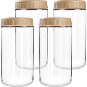SHOWIN Overnight Oats Containers with Lids, 24oz Glass Jars with Lids 4 pcs, Taffy, Wide Mouth Mason jars for Salad, Yogurt, Snacks, Meal Prep
