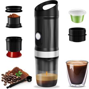 Portable Coffee Maker, Travel Coffee Maker with 3-4 Min Self-Heating, 20 Bar 9600mAh Durability Mini Espresso Maker Compatible with NS Capsule & Ground Coffee for Camping, Travel, RV, Hiking, Office