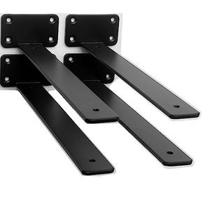 4 Pack - 16 inch Black Hidden L Shelf Bracket (1/5 Inch Thicked) Iron Floating Shelf Brackets Rustic Industrial Metal Brackets for Shelf Support