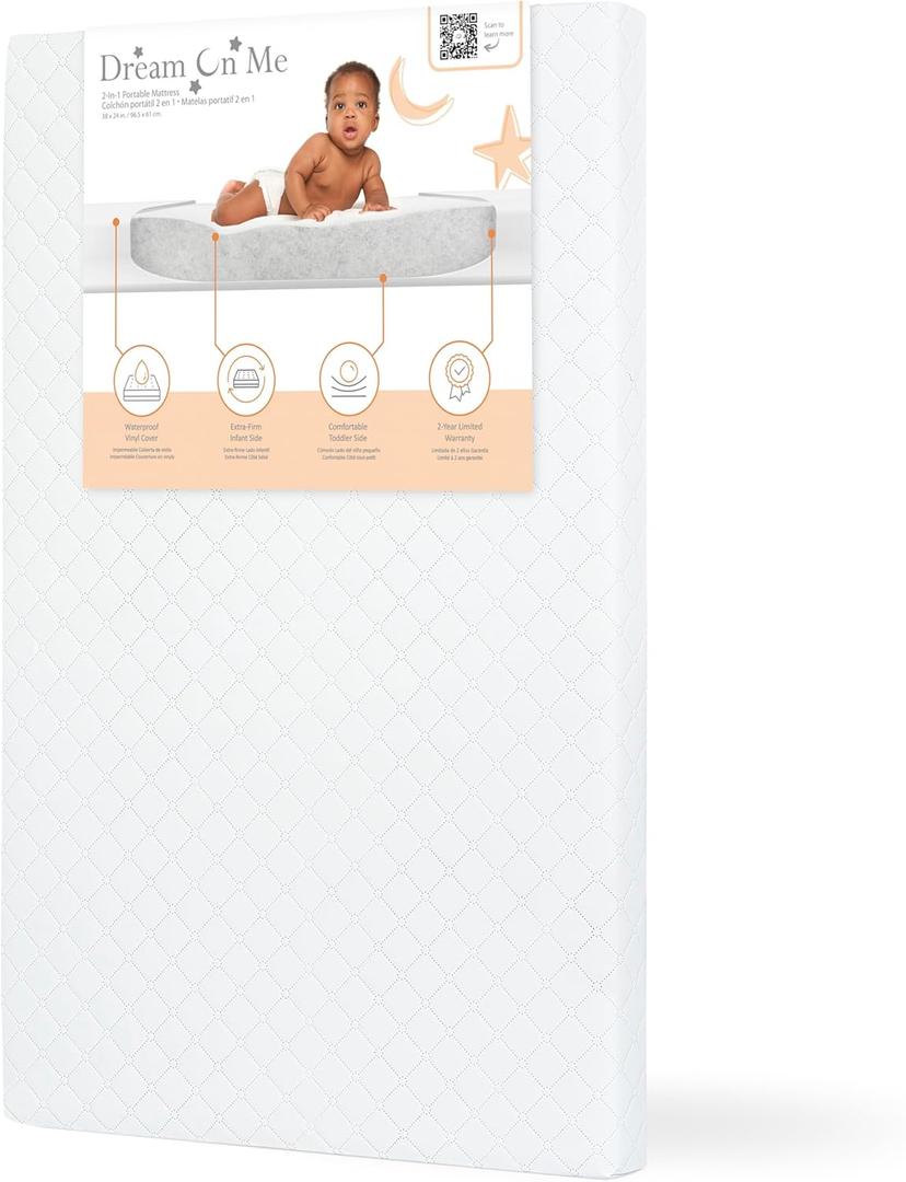 Dream On Me 3" Extra Firm Portable Crib Mattress, White