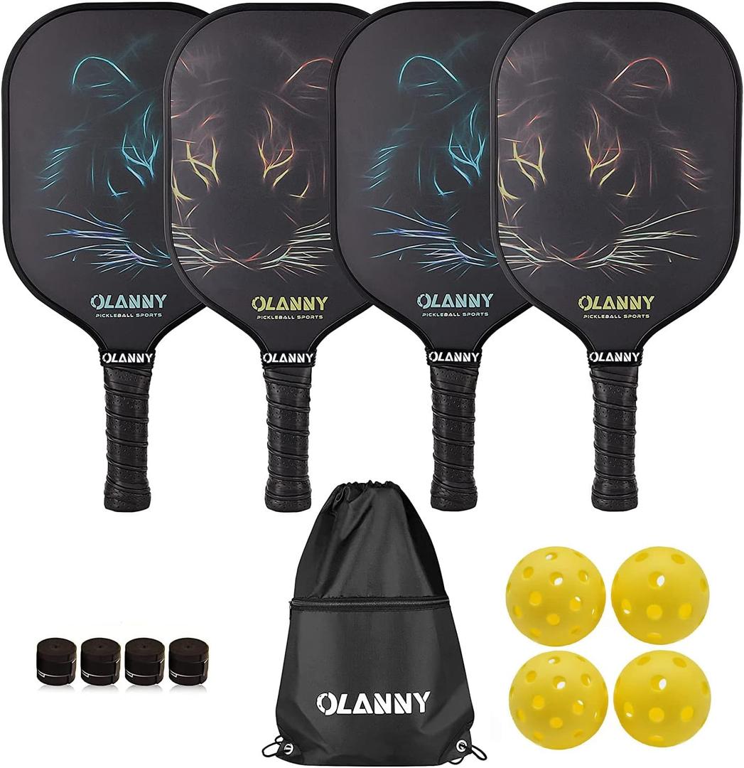Graphite Pickleball Paddles Set- Premium Rackets Fiber Face & Polymer Honeycomb Core Pickleball Set Includes Pickleball Paddles + Pickleball Balls+ Replacement Soft Grip + 1 Bag