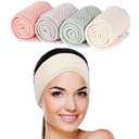 Whaline 4 Pack Spa Facial Headband Makeup Hair Wrap Adjustable Hair Band Soft Towel Head Band for Face Washing, Shower Sports Yoga (Pea Green, Pink, Beige, Light Gray)
