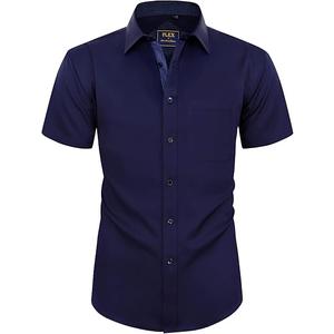 Alimens & Gentle Mens Short Sleeve Dress Shirts Wrinkle Free Solid Casual Button Down Shirts with Pocket XL, Navy Blue