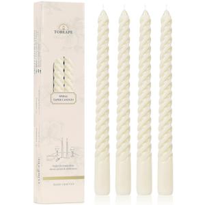 Tobeape Ivory Spiral Taper Candles 10 Inch - 4 Pack Cream Twisted Tapered Candle Sticks - Dripless Unscented Smokeless - Long Burning Decorative Candlesticks for Dinner Wedding Party Table Home Decor