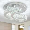 Brylokra 11.8" Crystal Chandeliers Modern Crystal Ceiling Light LED Star Moon Light Semi Flush Mount Chandelier Ceiling Light Fixture for Dining Room Bedroom Hallway (6000K Cool White)