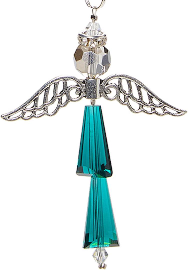 Guardian Angel Car Charm - Crystal Angel for Protection, Happiness, Faith & Love - Crystal Hanging Ornament - Ideal Gift - May Emerald