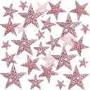 Syhood 24 Pcs Star Patches Iron on Rhinestone Adhesive Sequin Glitter Star Patches Appliques for Graduation Holiday Wedding Clothing Jeans Repair Decors(1.4/1.9/2.3/3.1 Inch,Pink)