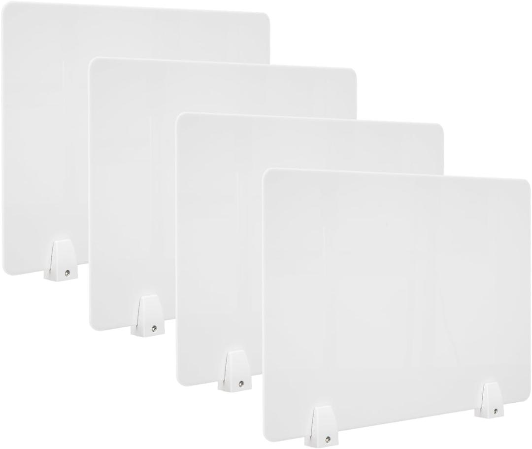 tonchean 4PCS Acrylic Desk Dividers - 23.6L x15.8W White, Office Privacy Partitions with Clamps, Plexiglass Protective Shields for Offices Schools Call Centers