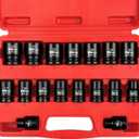 YIYITOOLS 17Pcs 1/2" Drive Shallow Impact Socket Set (8-24mm), Metric Socket Set, 6-Point, CR-V Steel for Automotive Maintenance, Repairs, and DIY Projects