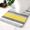 MIULEE Yellow Grey Bathroom Toilet Rug, U Shaped Contour Rugs, Absorbent Bath Mat with Non Slip Back and Thick Microfiber Machine Washble, 20'' x 20''