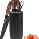 Knife Set, Wiztoynia 6-Piece Black Kitchen Knife Set for Home, Anti-Rust Non-stick Stainless Steel Sharp Chef Knife Set with Universal Knife Block for Kitchen, Ergonomical Design (Black)