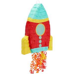 BLUE PANDA Rocket Ship Pull String Pinata for Space Birthday Decorations, Party Supplies & Outer Space Party Decor - 16.5 x 12.5 x 3 In, Red