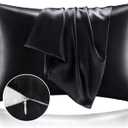 BEDELITE Satin Pillowcase with Zipper 2 Pack, Black Pillow Cases Standard Size, Super Soft and Cooling Similar to Silk Pillow Cases, Gift for Women Men(20x26 Inches)