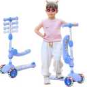 TONBUX Kids Scooter with Seat, 3 Wheels Scooter with PU Luminous Wheels, Non-Slip Handle and Wide Deck, Sensitive Brakes, 4-Level Adjustable Height, Scooters for Kids 2–8 Years