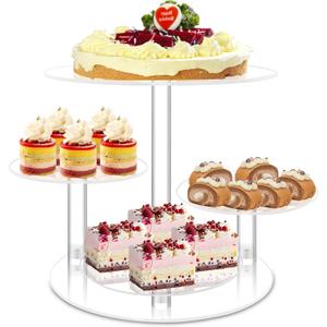 Acrylic Cupcake Stand, 4 Tier Round Cake Stand, 12 in Cake Stand for Dessert Table, Clear Cake and Cupcake Stand Combo, Tiered Serving Trays for Home Decor Wedding Birthday Party
