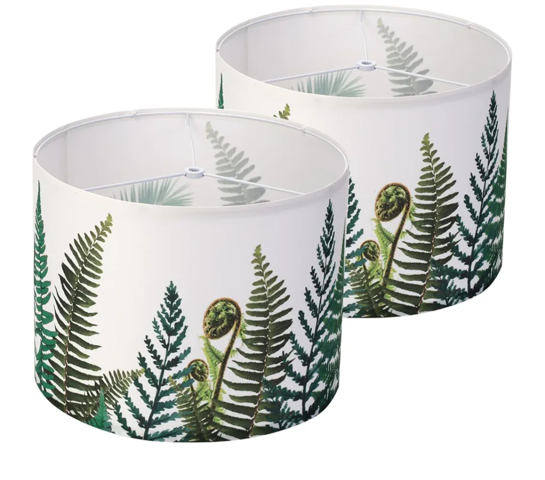 Large Fern Printed Drum Lamp Shades set of 2, 13"x13"x10" Medium Fabric Lamp Shades for Table Lamps,Floor Lamps.Easy-to-assemble Lamp Shade for Farmhouse or Modern Room Decoration.Sipder Design.