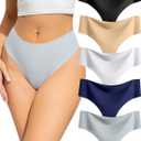 voenxe Seamless Women Underwear Thongs,High Waisted Ladies No Show Panties Line,Invisible Comfy Workout Undies,Soft,5-Pack (Medium, Basics)