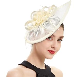 LATIMOON Fascinators Hat for Women Tea Party Headband Mini top Hats Cocktail Flower Mesh Feathers Hair Clip (Ivory-1)