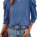 Tankaneo Womens 3/4 Length Sleeve Tops Dressy Casual Blouse Puff Sleeve Cute Trendy T Shirts with Smocked Cuffs (M)