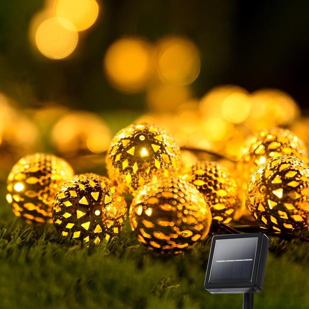 Solar String Lights Outdoor 10FT 20LED Globe String Lights with 8 Modes,Solar Fairy Lights Outdoor Waterproof Moroccan Fairy Lights Solar for Garden Patio Wedding Christmas DecorWarm White