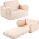 Kids Sofa, 2-in-1 Flip-Out Foam Couch with Soft Sherpa Cover, Cozy Play Lounge Chair, Cream